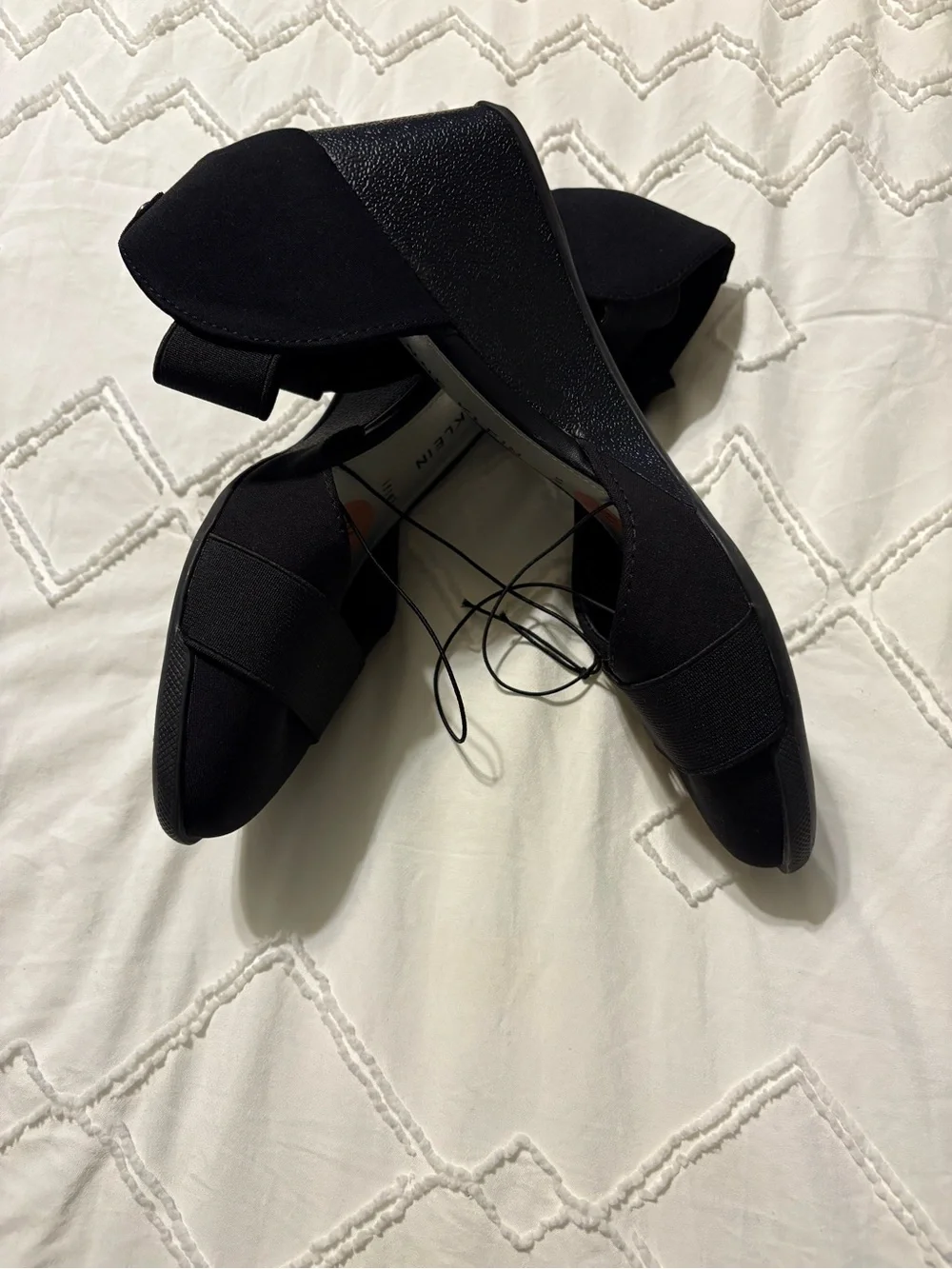 Anne Klein Black Open-Toe Elastic Strap wedge pumps New without tags